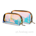 Bolsa de maquiagem de arco -íris clara de zíper de plástico PVC